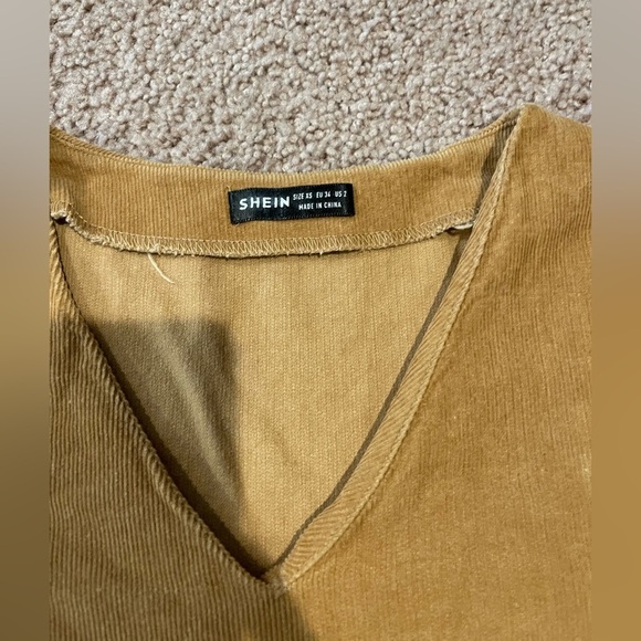 SHEIN V-neck Puff Sleeve Belted Tan/ Brown Mini Dress - Picture 3 of 9